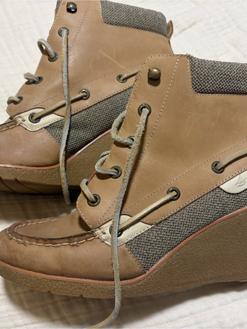 Sperry Tan & Gray Wedge Ankle Boots